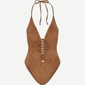 Frankies Bikinis x Bella Hadid  One Piece Swimsuit Tan Suede (S) Small NWT